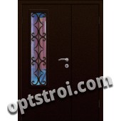 Входная металлическая дверь в тамбур со стеклом и решеткой модель - СТР-006