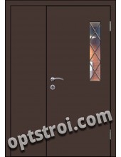Входная металлическая дверь в тамбур со стеклом и решеткой модель - СТР-001