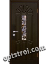 Входная металлическая дверь в тамбур со стеклом и решеткой модель - СТР-010