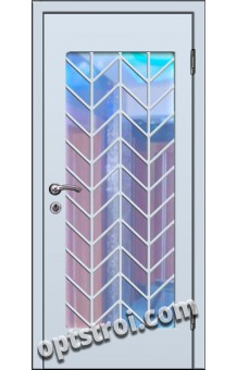 Входная металлическая дверь в тамбур со стеклом и решеткой модель - СТР-002