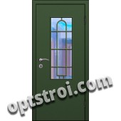 Входная металлическая дверь в тамбур со стеклом и решеткой модель - СТР-003