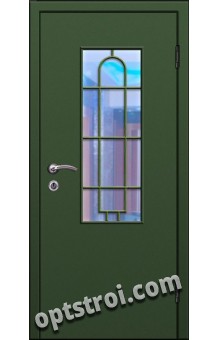 Входная металлическая дверь в тамбур со стеклом и решеткой модель - СТР-003