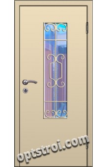 Входная металлическая дверь в тамбур со стеклом и решеткой модель - СТР-004
