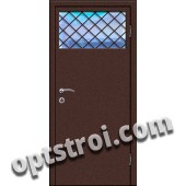 Входная металлическая дверь в тамбур со стеклом и решеткой модель - СТР-005