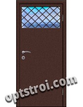 Входная металлическая дверь в тамбур со стеклом и решеткой модель - СТР-005