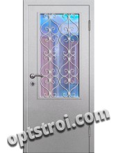 Входная металлическая дверь в тамбур со стеклом и решеткой модель - СТР-007