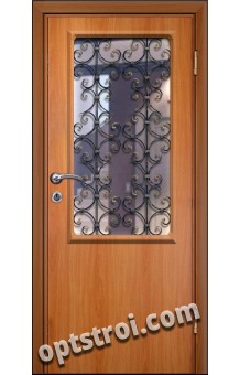 Входная металлическая дверь в тамбур со стеклом и решеткой модель - СТР-009